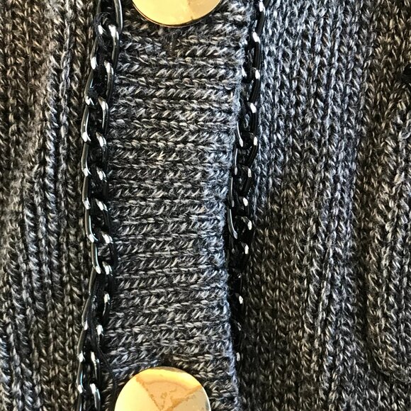 BCBG Cardigan hood women XS black/grey cotton chains pockets buttons Edgy Punk - Picture 6 of 11